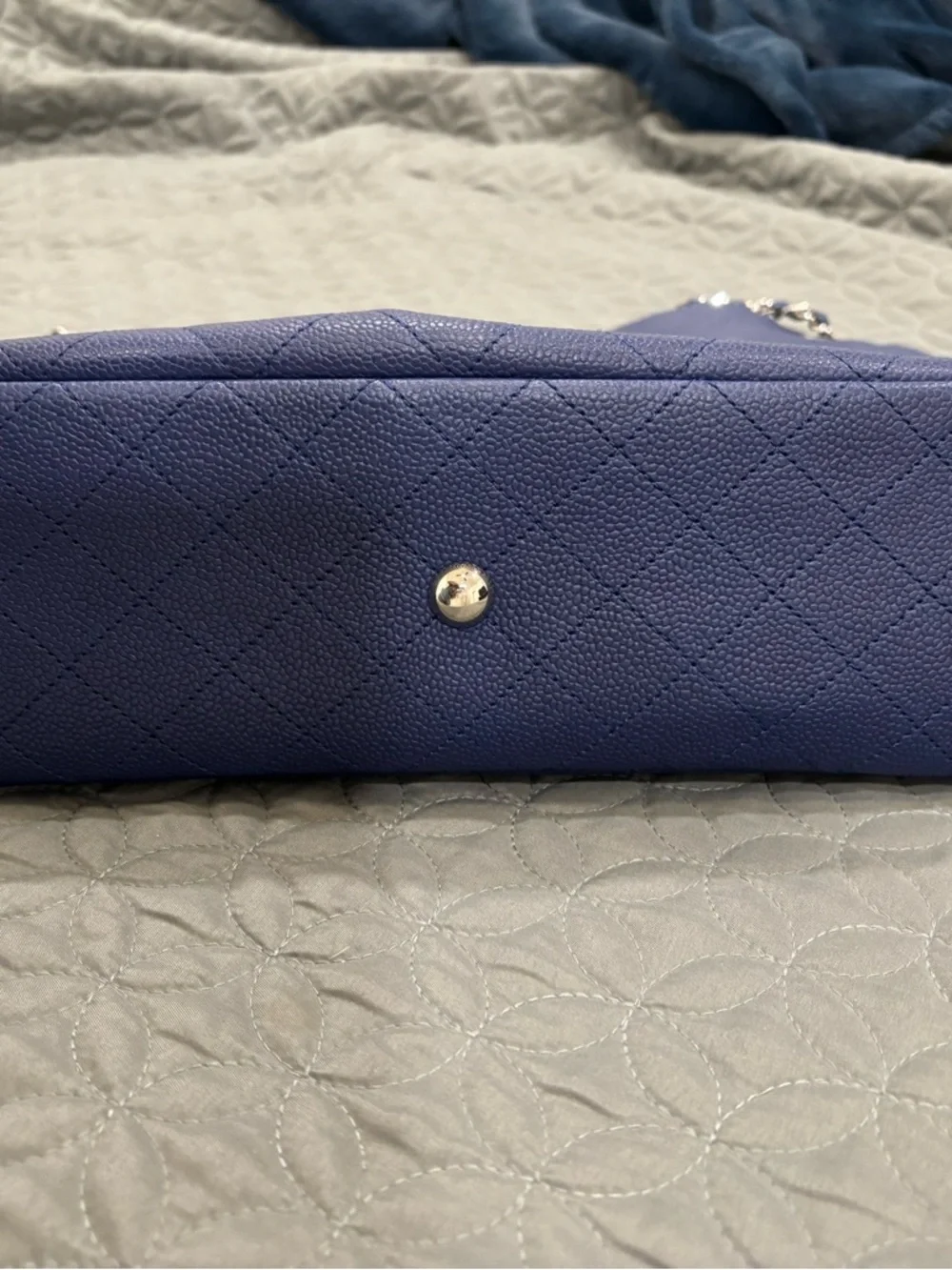 CHANEL Navy Blue Tote with Cream Interior